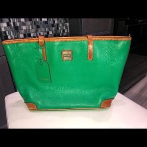 Dooney & Burke Green tote with brown leather trim